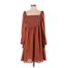 Shein Casual Dress - Mini Square 3/4 sleeves: Brown Solid Dresses - Women's Size Small