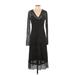 Zara Casual Dress - Midi V-Neck Long sleeves: Black Dresses - Women's Size Small