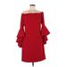 K. Jordan Casual Dress - Mini Off The Shoulder 3/4 sleeves: Red Solid Dresses - Women's Size 10