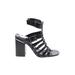 Vince Camuto Heels: Strappy Chunky Heel Casual Black Print Shoes - Women's Size 7 1/2 - Open Toe