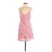 Princess Polly Casual Dress - Mini Plunge Sleeveless: Pink Stripes Dresses - Women's Size 8