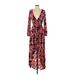 Love Sadie Casual Dress - Midi V-Neck 3/4 sleeves: Burgundy Dresses - Women's Size Small