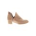 Ankle Boots: Slip On Chunky Heel Bohemian Tan Solid Shoes - Women's Size 38 - Round Toe
