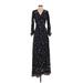 Natalie Martin Casual Dress - Wrap: Black Floral Dresses - Women's Size X-Small