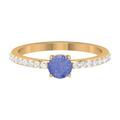 Rosec Jewels 1 CT Round Tanzanite Solitaire Ring with Diamond Side Stones - December Birthstone, Yellow Gold, Size:K1/2