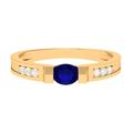 Rosec Jewels 1/2 CT Blue Sapphire and Diamond Band Ring, 4X5 MM Oval Cut Blue Sapphire Solitaire Band Ring, Yellow Gold, Size:Z