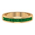 Rosec Jewels 0.75 CT Emerald Half Eternity Ring, Princess Cut Emerald Gold Ring for Women, Channel Set Emerald Gold Semi Eternity Ring, Yellow Gold, Size:L