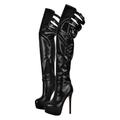 blingqueen Stiletto Thigh High Boots for Women Platform Heel Stilettos Super Sky High Heels Over The Knee High Boots Side Zip Up Booties Round Closed Toe Long Shaft Sock Boots Black Size 8