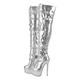 blingqueen Women's Platform Thigh High Boots with Zipper Stiletto Heel Over The Knee High Boots Lace Up Punk Motorcycle Boots Buckles Chains Rivets Ornamented Long Shaft Metallic Boots Silver Size 10