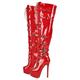 blingqueen Women's Platform Thigh High Boots with Zipper Stiletto Heel Over The Knee High Boots Lace Up Punk Motorcycle Boots Buckles Chains Rivets Ornamented Long Shaft Sock Boots Red Size 7