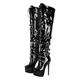 blingqueen Women's Platform Thigh High Boots with Zipper Stiletto Heel Over The Knee High Boots Lace Up Punk Motorcycle Boots Buckles Chains Rivets Ornamented Long Shaft Sock Boots Black Size 11
