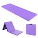 GYMAX Tri-Fold Gymnastics Mat, 180 x 60cm Extra Thick Tumbling Mat with 2 Carry Handles and 3-Side Hook and Loop, Non-slip PU Leather Exercise Mat for Yoga Pilates Stretching(Purple,180 x 60 x 5 cm)