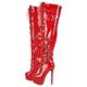 blingqueen Women's Platform Thigh High Boots with Zipper Stiletto Heel Over The Knee High Boots Lace Up Punk Motorcycle Boots Buckles Chains Rivets Ornamented Long Shaft Sock Boots Red Size 11