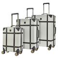 Luggage Suitcase Travel Bag Carry On Hand Cabin Check in Hard-Shell 4 Spinner Wheels Trolley Set | Vintage - Cream 3-Set