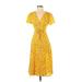 Shein Casual Dress - Midi V Neck Short sleeves: Yellow Print Dresses - Women's Size X-Small