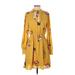 Just Fab Casual Dress - Shirtdress: Yellow Floral Motif Dresses - Women's Size Small