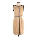 Calvin Klein Casual Dress - Sheath High Neck Sleeveless: Tan Color Block Dresses - Women's Size 6