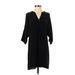BCBGMAXAZRIA Casual Dress - Shift V Neck 3/4 sleeves: Black Print Dresses - Women's Size 2X-Small