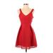 Express Cocktail Dress - A-Line V-Neck Sleeveless: Red Dresses - Women's Size 0