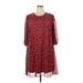 Calvin Klein Casual Dress - Mini Crew Neck 3/4 sleeves: Red Print Dresses - Women's Size 18