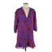 Alice + Olivia Cocktail Dress - Mini Plunge 3/4 sleeves: Purple Print Dresses - Women's Size Medium