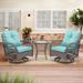 3 Pieces Outdoor 360 Degree Swivel Rocking Patio Chairs with Cushions & Glass Coffee Table