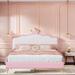 Upholstered Princess Bed With Crown Headboard Platform Bed with Footboard with Warm Light Strips