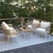 4-Piece Boho Sling Patio Conversation Set Outdoor Seating Set with Gray Cushions and Acacia Wood Coffee Table