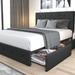 Upholstered Full Platform Bed Frame with 4 Storage Drawers and Headboard, Diamond Stitched Button Tufted, Mattress Foundation