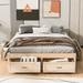 Antique Natural Wood Platform Bed Frame with 6 Storage Drawers -Queen