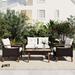 4-Piece Outdoor Wicker Conversation Sofa Set with Wood Coffee Table
