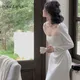 Abiti da sposa bianchi con colletto quadrato a maniche lunghe da donna 2022 autunno Lady moda