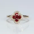 New Design Silver Diamond Ruby Four Leaf Flower Adjustable Ring Exquisite Luxury Anniversary