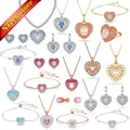 Hyperbola New Boutique Jewelry Set Charm Crystal Pearl Heart Pink Women's Necklace Earrings Bracelet