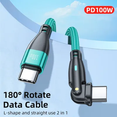 100W 60W USB C To USB Type C Cable for Samsung Huawei Xiaomi 5A Fast Charging Wire 180 Degree Rotate USB C Charger Data Cord