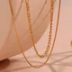 E.B.belle Double Layer Figaro Chain Snake Chain Necklace 18K Gold Plated Accessories Waterproof