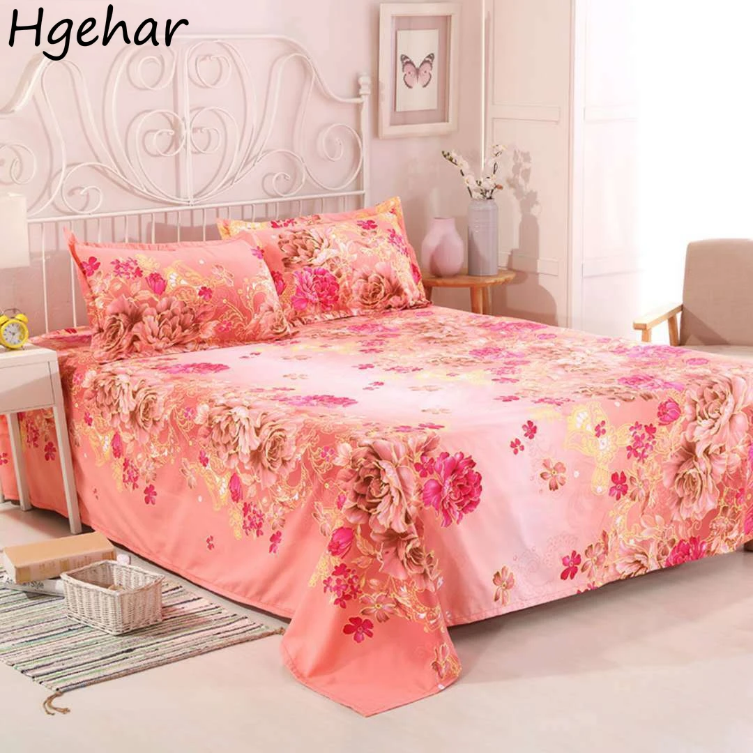 Flat Sheets Printed Washed Household Comfortable Students Queen King Size Bed Cover Breathable Single Double Bedspread Trendy