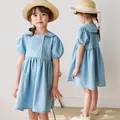 Korean Style Summer Girls Dress Children Girls Blue Denim Dress Child Party Princess Dresses Kid