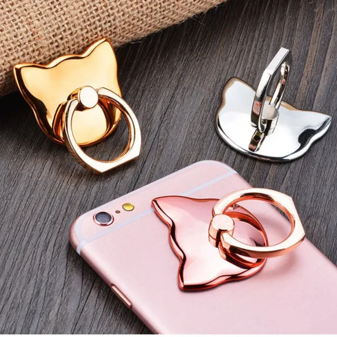 Porte-anneau original tête de chat en métal 360 ° Support de poignée de téléphone rotatif pour smartphone, cadeau du nouvel an