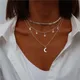 Aihua-Colliers pendentif étoile de lune multicouche en argent vintage pour femmes tour de cou de