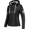 Rusty Stitches Joyce Hooded V2 Ladies Motorcycle Leather Jacket, black-white, Size 42 for Women