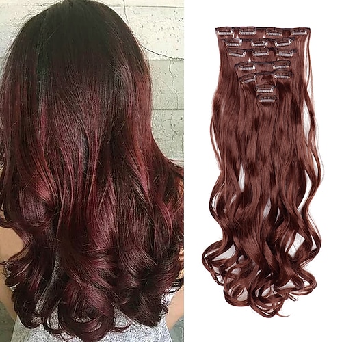 Clip-in-Haarverlängerungen 22-Zoll-Haarteile 7 Stück/Set Clip-on-Haarverlängerung hitzebeständige Kunstfaser für Frauen, täglicher Gebrauch Haare machen Clip-Haarverlängerungen Image