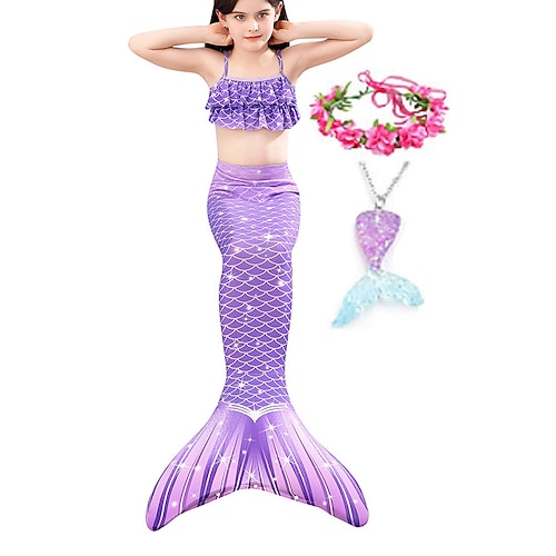 Kinder Mädchen Fünf Stück Meerjungfrau Bademode Bademode Bikini Strand Schwimmen Regenbogen Batik Niedlich Badeanzüge 3-10 Jahre Sommer Hellblau Mehrfarbig Image