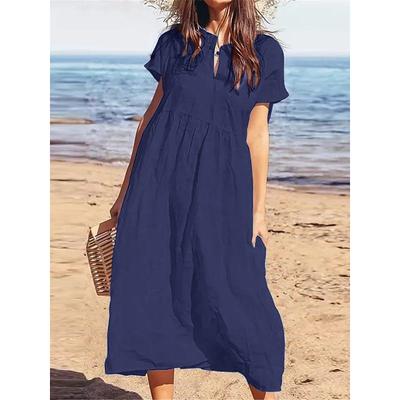 Women's Black Wine Navy Blue Summer Spring Maxi Dress Cotton Linen Dresses Casual Dress Cotton Summer Dress Basic Modern Daily Weekend Loose Fit Plain Crew Neck