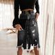 Women's Skirt Denim Midi Skirt Midi High Waist Skirts Pocket Ripped Solid Colored Casual Daily Weekend Summer Denim Fashion Casual Black Blue