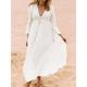 Women's White Dress Casual Dress Swing Dress Long Dress Maxi Dress Lace Patchwork Holiday Vacation Beach Streetwear Maxi V Neck 3/4 Length Sleeve Loose Fit Black White Color One-Size Size