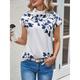 Women's Shirt Blouse Leaves Floral Print Button Black Casual Elegant Office High Neck Short Sleeve Summer Blouse