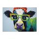 Handmade Oil Painting Canvas Wall Art Decoration Modern Animal Colours Cow Wear Glasses for Home Decor Rolled Frameless Unstretched Painting