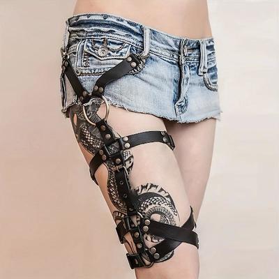 Gothic Single Leg Harness Belt Punk Garter Belt Adjustable Black Rivet Thigh Belt Women's Jeans Accessories