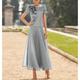 A-Line Mother of the Bride Dress Formal Blue Wedding Guest Elegant Derby Dress Petite Off Shoulder Ankle Length Organza Short Sleeve with Ruffles Flower 2024